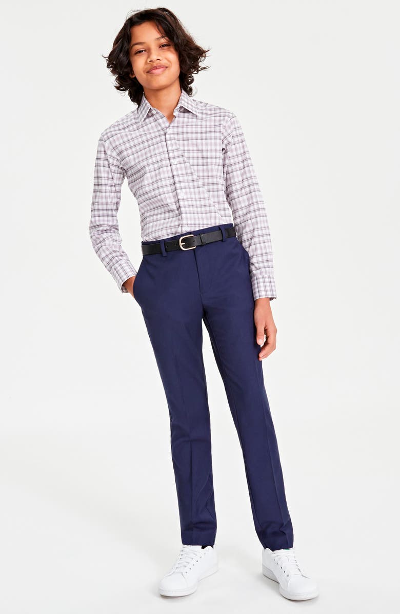 Andrew Marc Kids' Plaid Button-Up Shirt, Alternate, color, Purple Mix