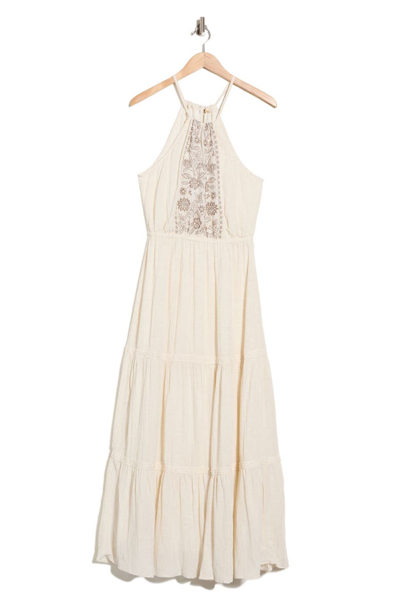 Tiered Halter Dress, Alternate, color, OFF WHITE/ TAUPE
