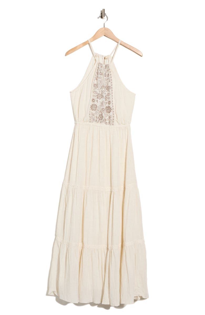 Lovestitch Tiered Halter Dress, Alternate, color, Off White/ Taupe