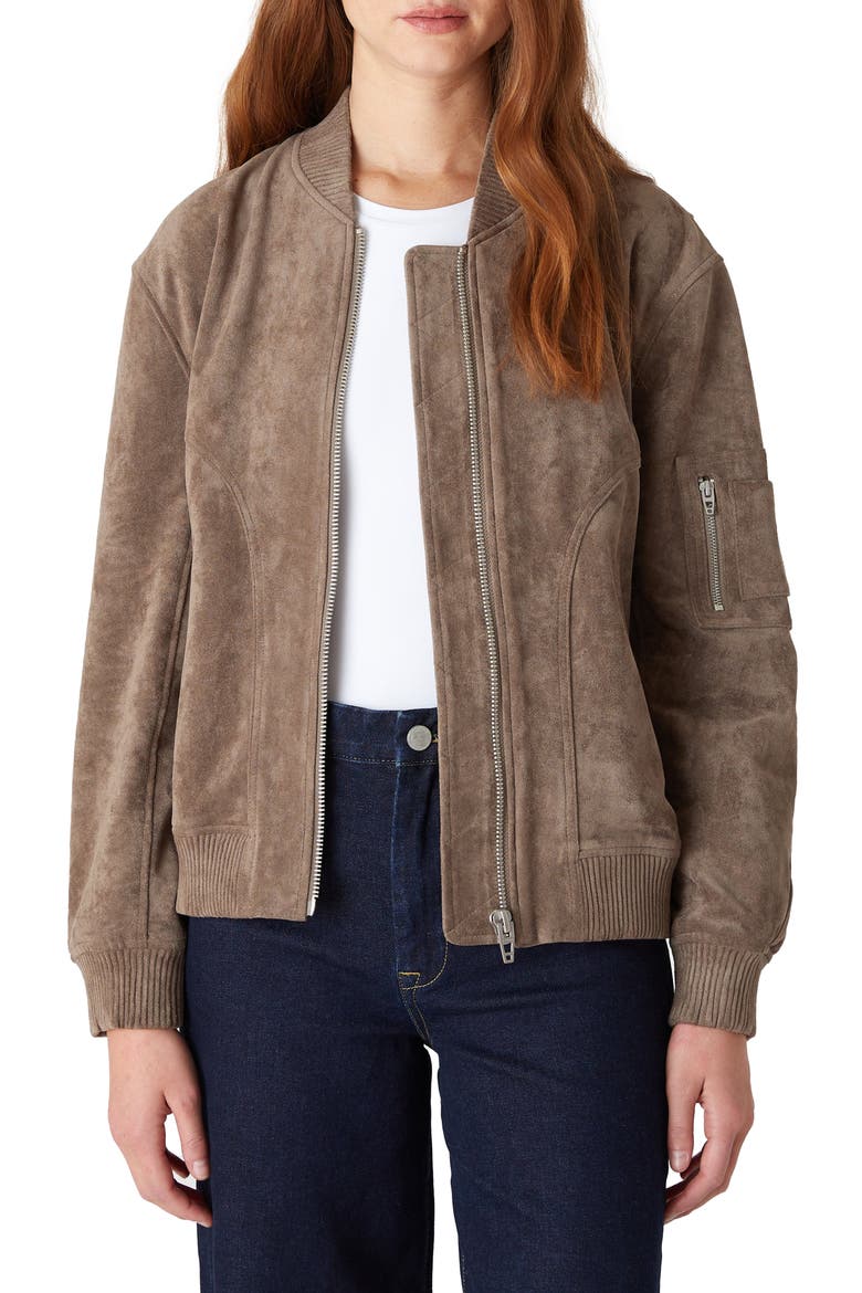 Faux Suede Bomber Jacket, Main, color, OYSTER SHELL