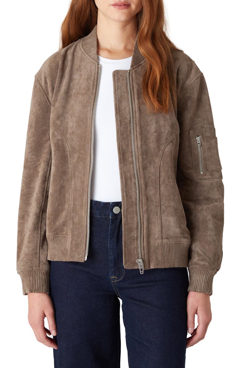BLANKNYC Faux Suede Bomber Jacket, Main, color, Oyster Shell