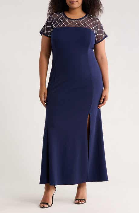 Oleg Cassini Beaded Sleeve Scuba Crepe Knit Gown