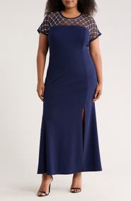 Oleg Cassini Beaded Sleeve Scuba Crepe Knit Gown