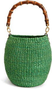 Clare V. Pot de Miel Bamboo Top Handle Straw Basket Bag