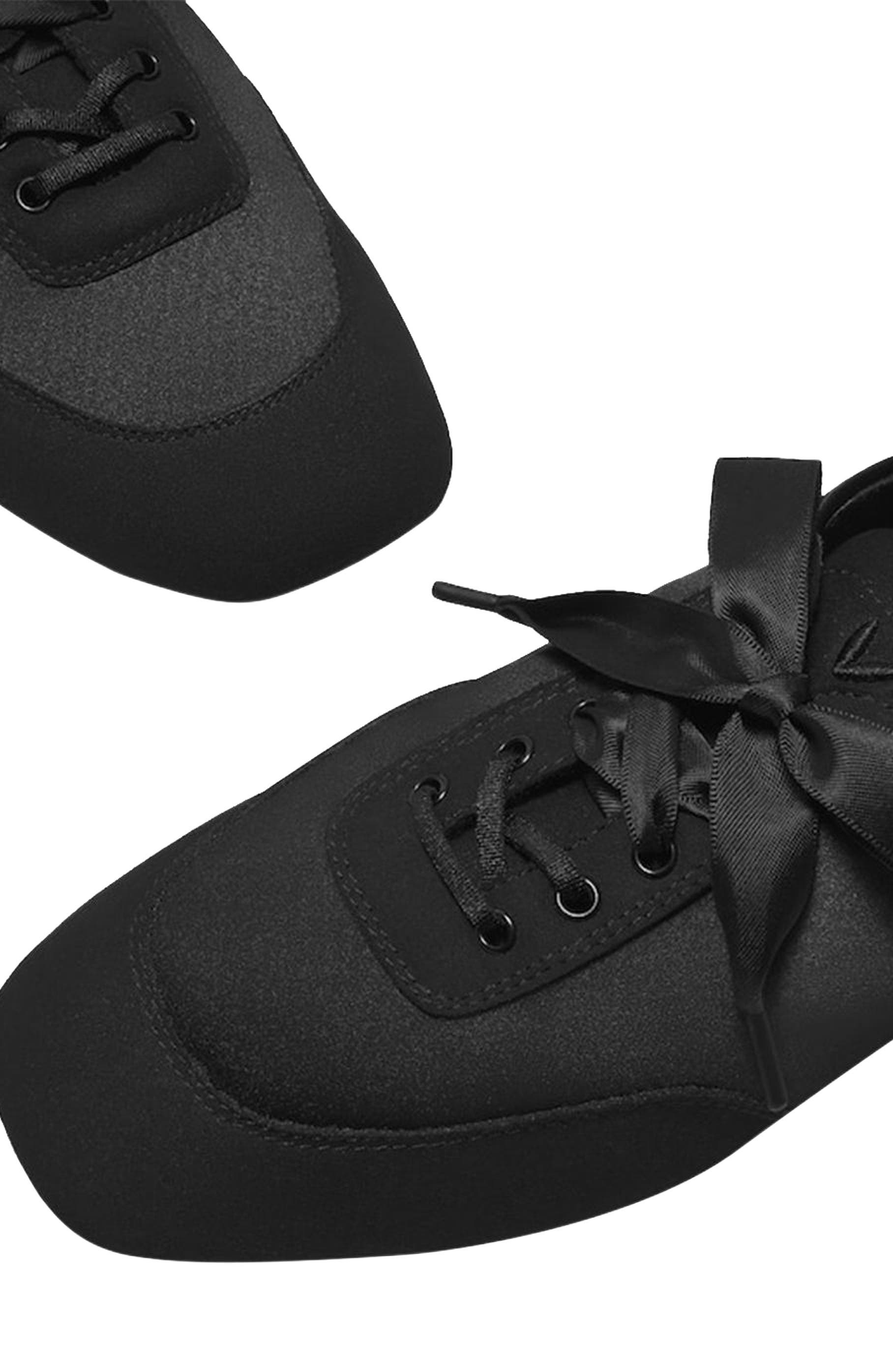 VIVAIA Square-Toe Lace-Up Satin Sneakerina, Alternate, color, Black