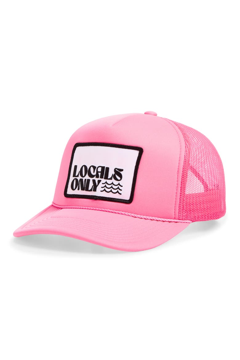 Locals Only II Patch Snapback Trucker Hat, Main, color, NEON PINK