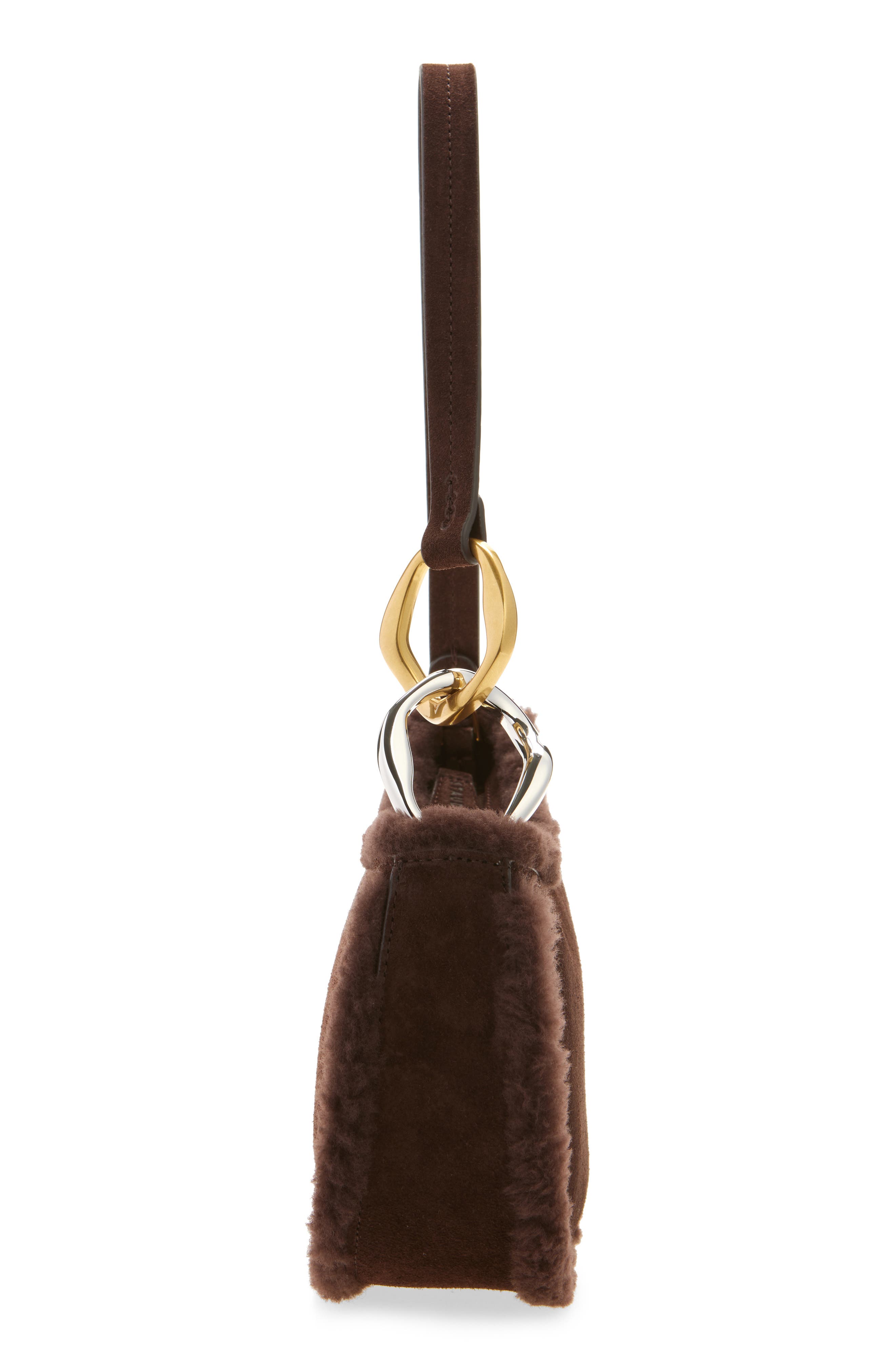 STAUD Ollie Suede Shoulder Bag with Faux Shearling Trim, Alternate, color, 