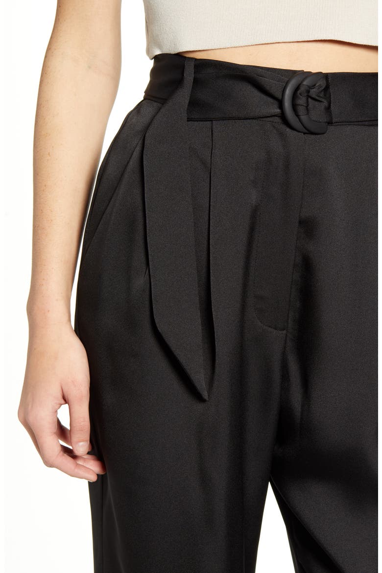 Ellyn Belted Pleated Trousers, Alternate, color, BLACK