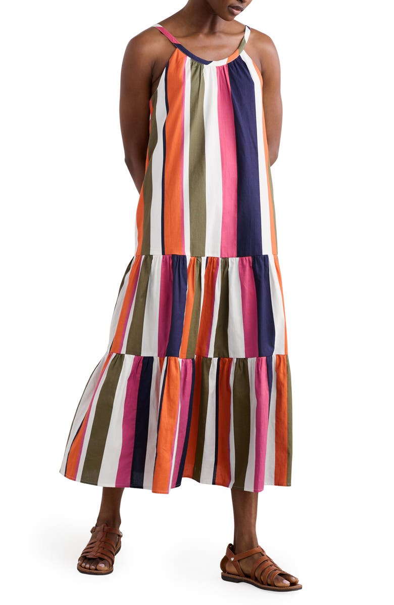 Seasalt Cornwall Alba Stripe Tiered Midi Dress, Main, color, Indian Summer Multi