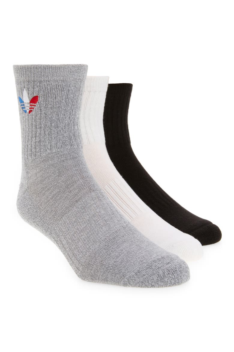 Originals Tricolor Trefoil Assorted 3-Pack Crew Socks, Main, color, WHITE/ WHITE/ BLACK/ SCARLET
