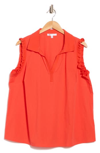 Dr2 By Daniel Rainn Ruffle Cotton Blend Poplin Tank