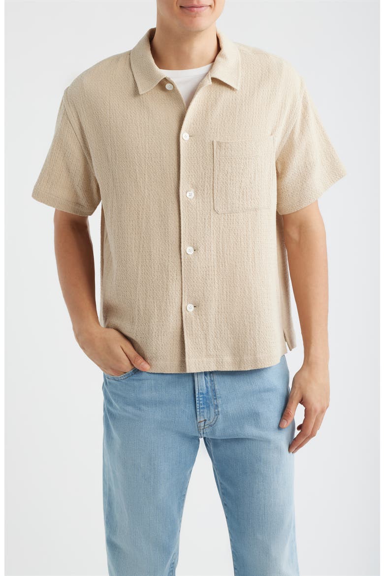 Open Weave Short Sleeve Cotton Blend Button-Up Shirt, Main, color, LIGHT STONE