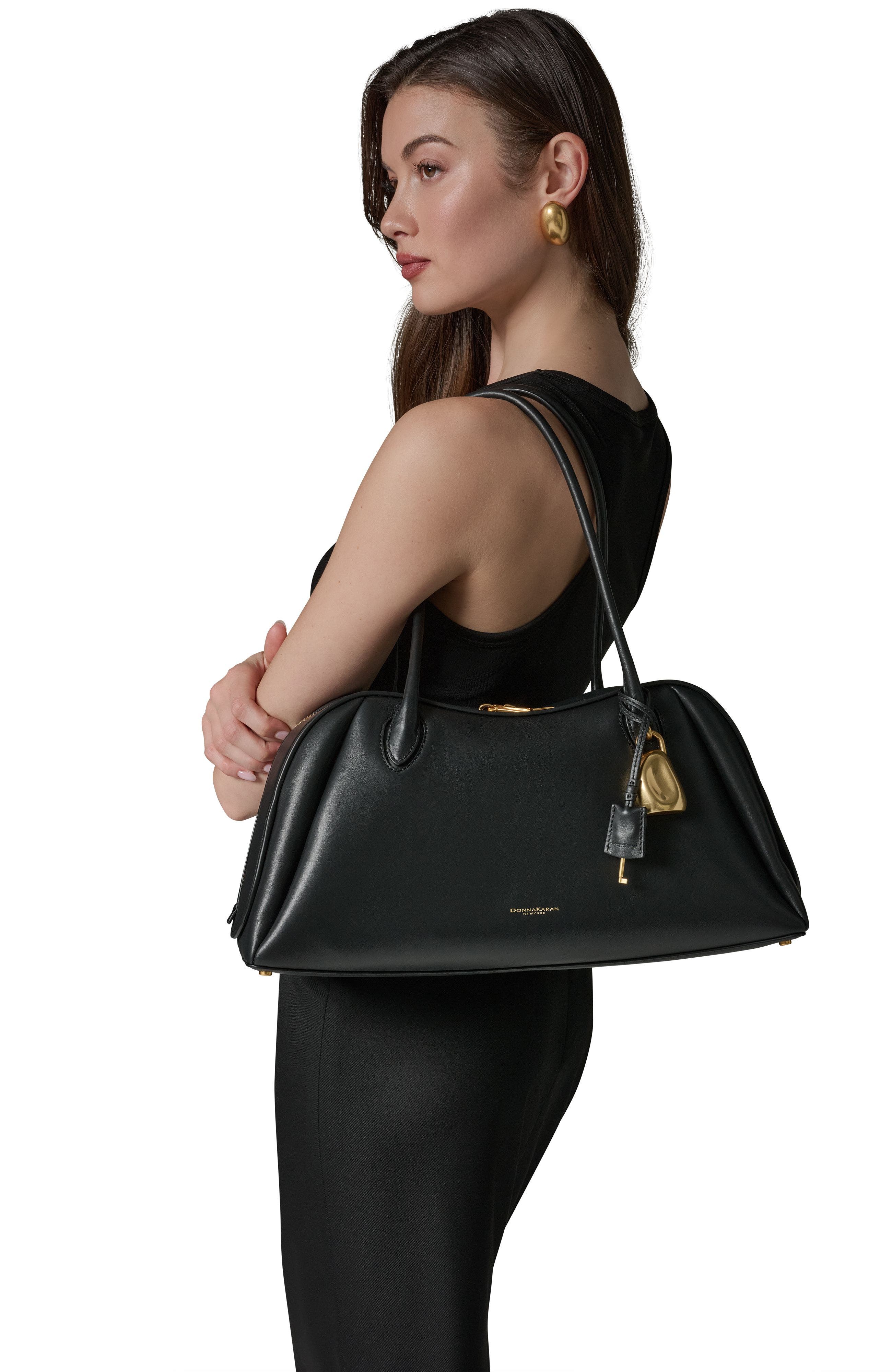 Donna Karan New York Terry Large Shoulder, Alternate, color, Black