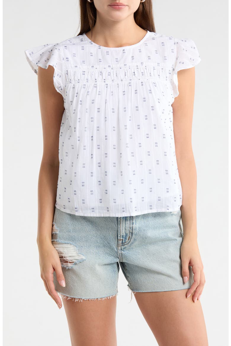 Short Sleeve Dobby Woven Top, Main, color, WHITE- NAVY
