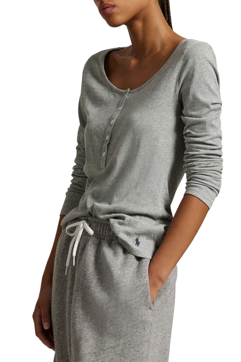 Long & Lean Cotton Jersey Lounge Henley, Alternate, color, HEATHER GREY