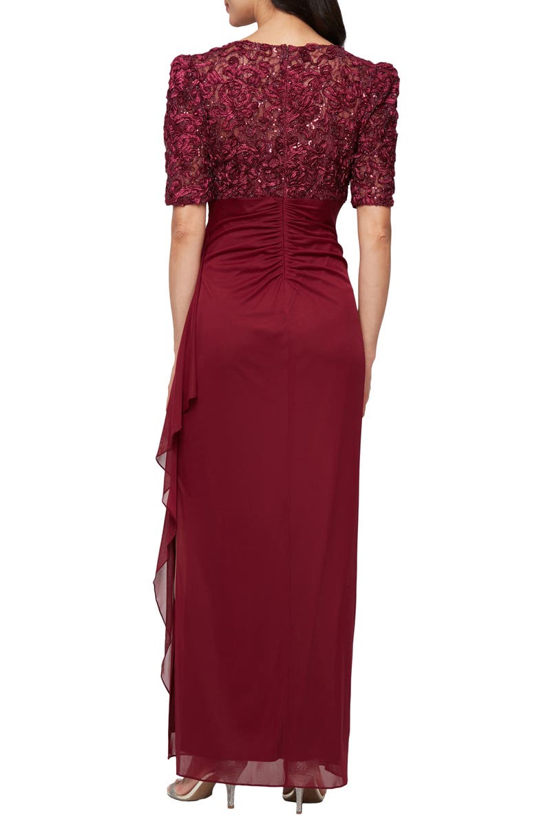 Alex Evenings Embellished Short Sleeve Empire Waist Gown, Alternate, color, Wine