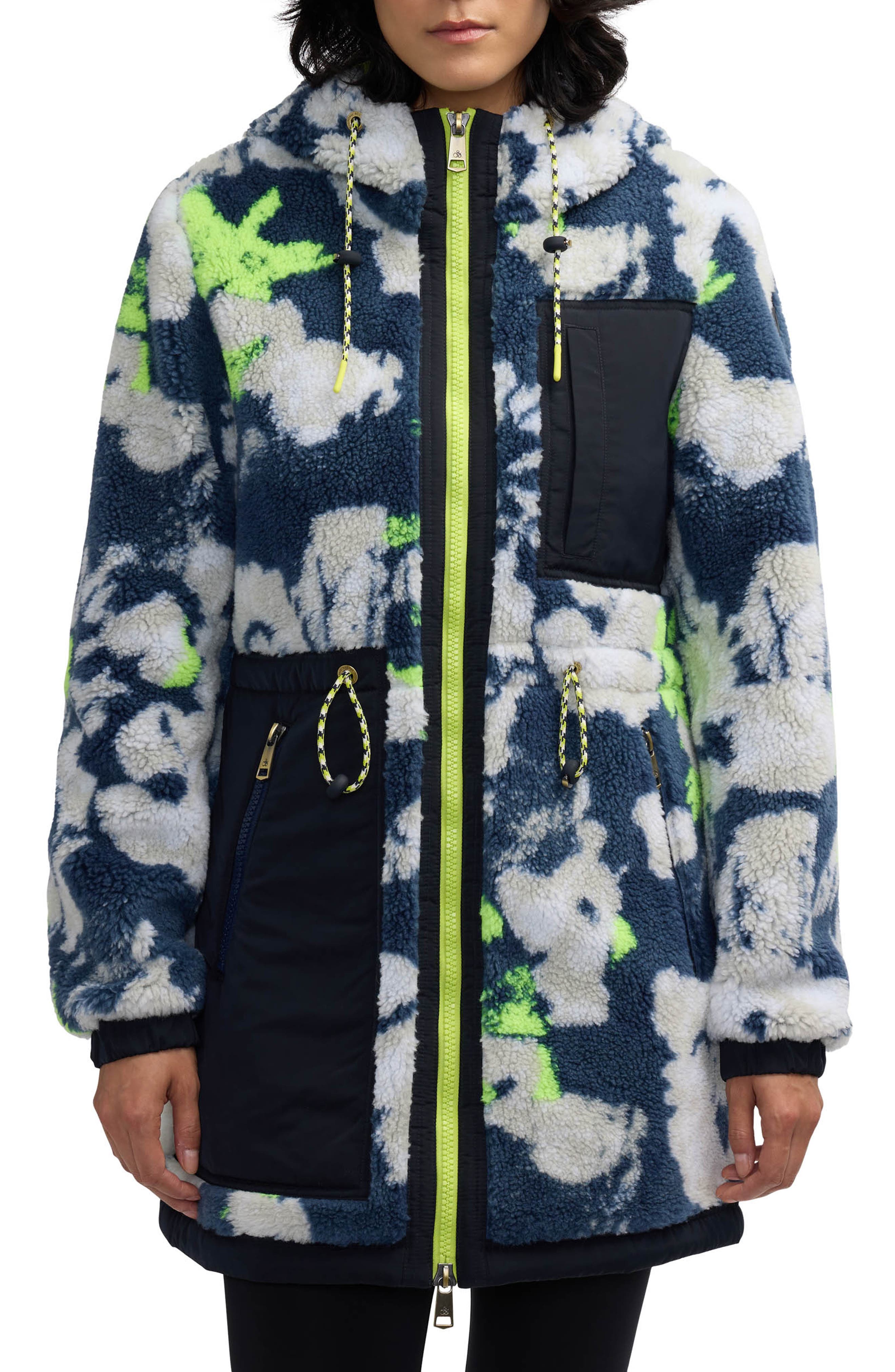 Scotch & Soda Water Repellent Faux Shearling Panel Hooded Jacket