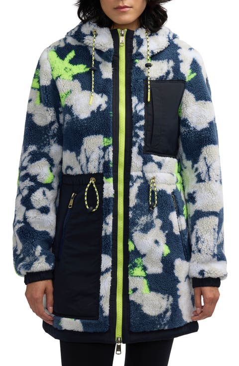 Water Repellent Faux Shearling Panel Hooded Jacket