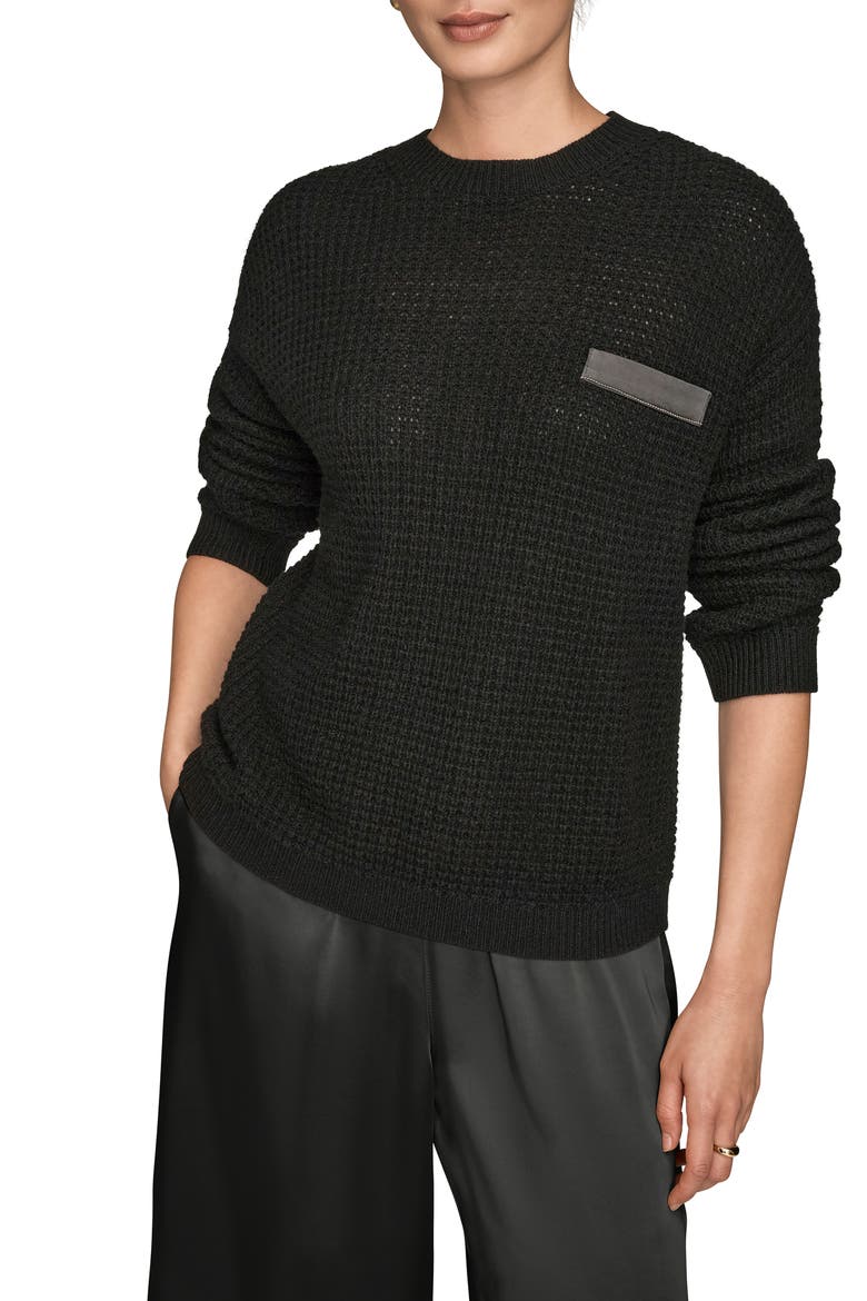 Waffle Stitch Wool & Cashmere Sweater, Alternate, color, BLACK/ SILVER