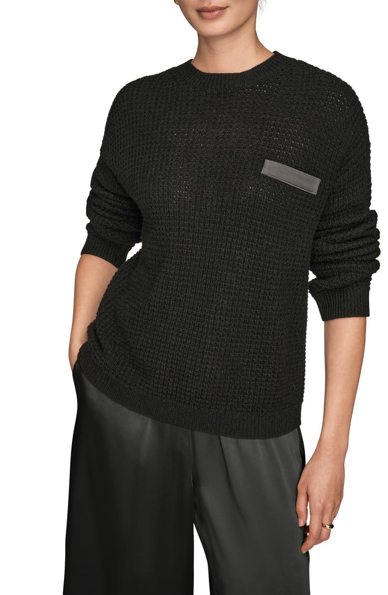 Donna Karan New York Waffle Stitch Wool & Cashmere Sweater, Alternate, color, Black/ Silver
