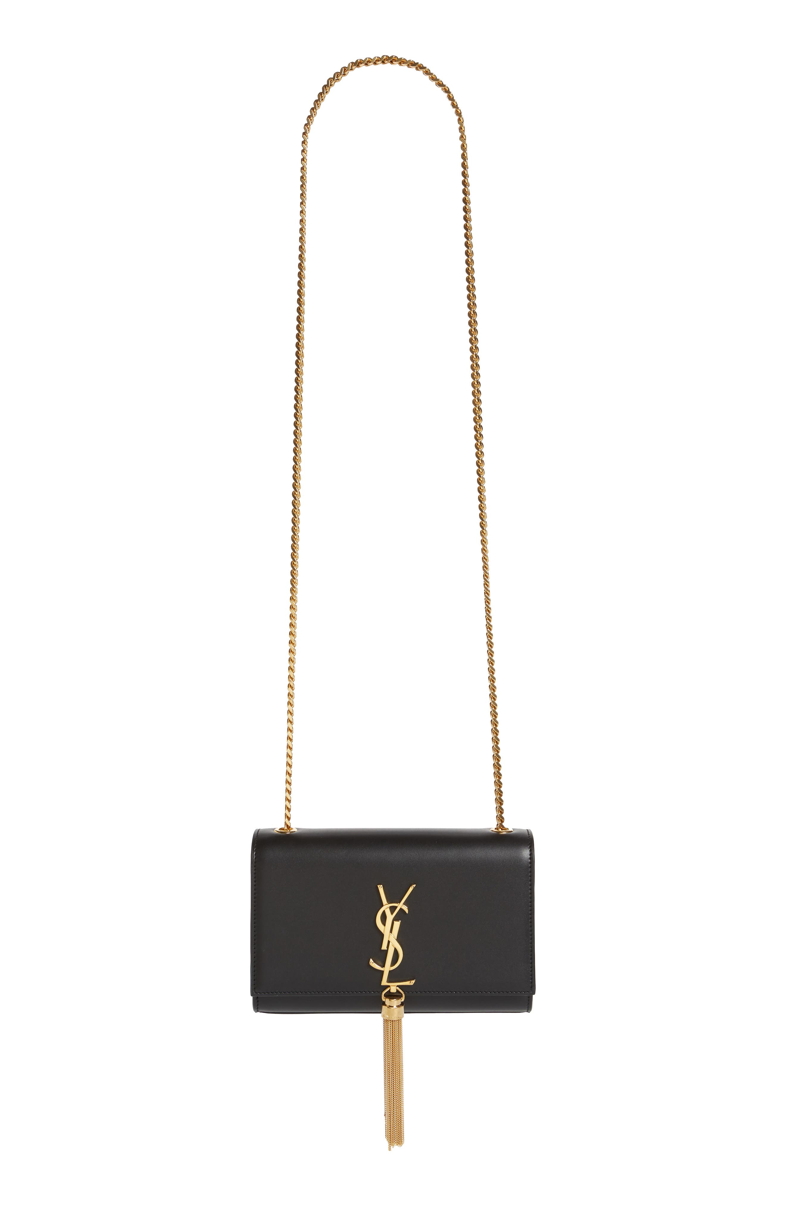 Kate Tassel Calfskin Leather Shoulder Bag, Alternate, color, NERO