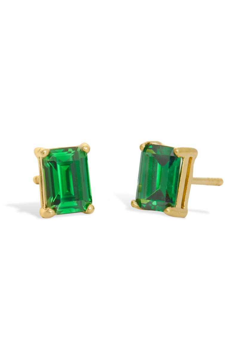 18K Yellow Gold Vermeil Prong Set Emerald Cut CZ Stud Earrings, Main, color, EMERALD