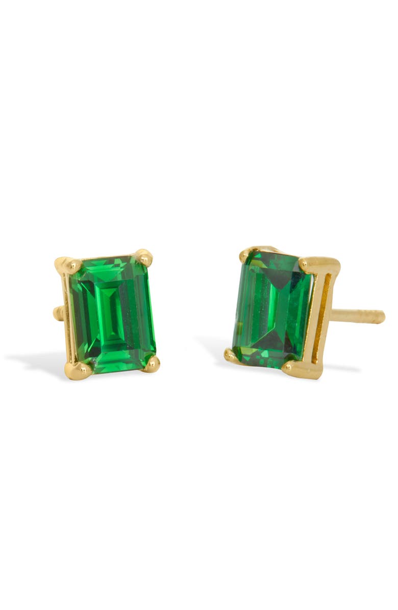 SAVVY CIE JEWELS 18K Yellow Gold Vermeil Prong Set Emerald Cut CZ Stud Earrings, Main, color, Emerald