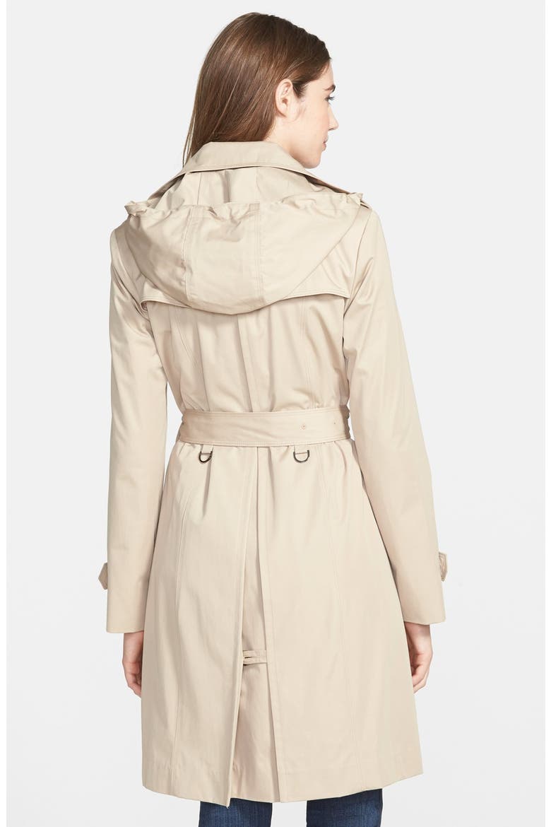 Grommet Detail Long Hooded Trench Coat, Alternate, color, KHAKI