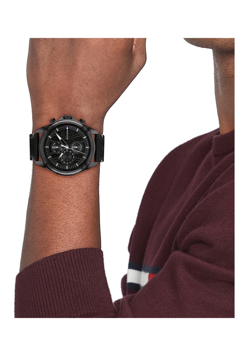 Jax Multifunction Leather Strap Watch, Alternate, color, BLACK