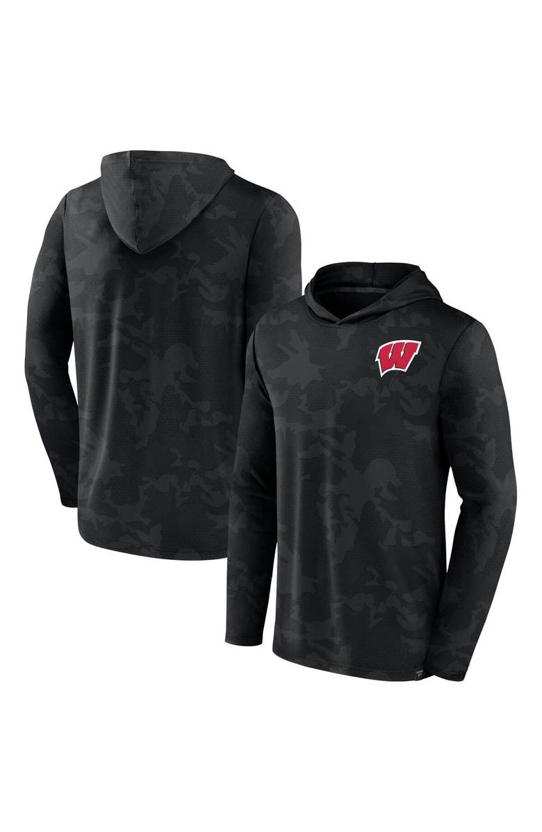 FANATICS Men's Fanatics Branded Black Wisconsin Badgers Camo Hoodie Long Sleeve T-Shirt, Main, color, Black