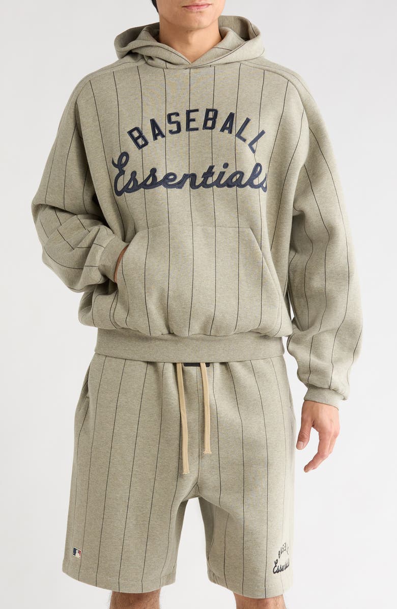 Fear of God Essentials x MLB Embroidered Cotton Blend Fleece Hoodie, Main, color, Seal Heather/ Black Pinstripes