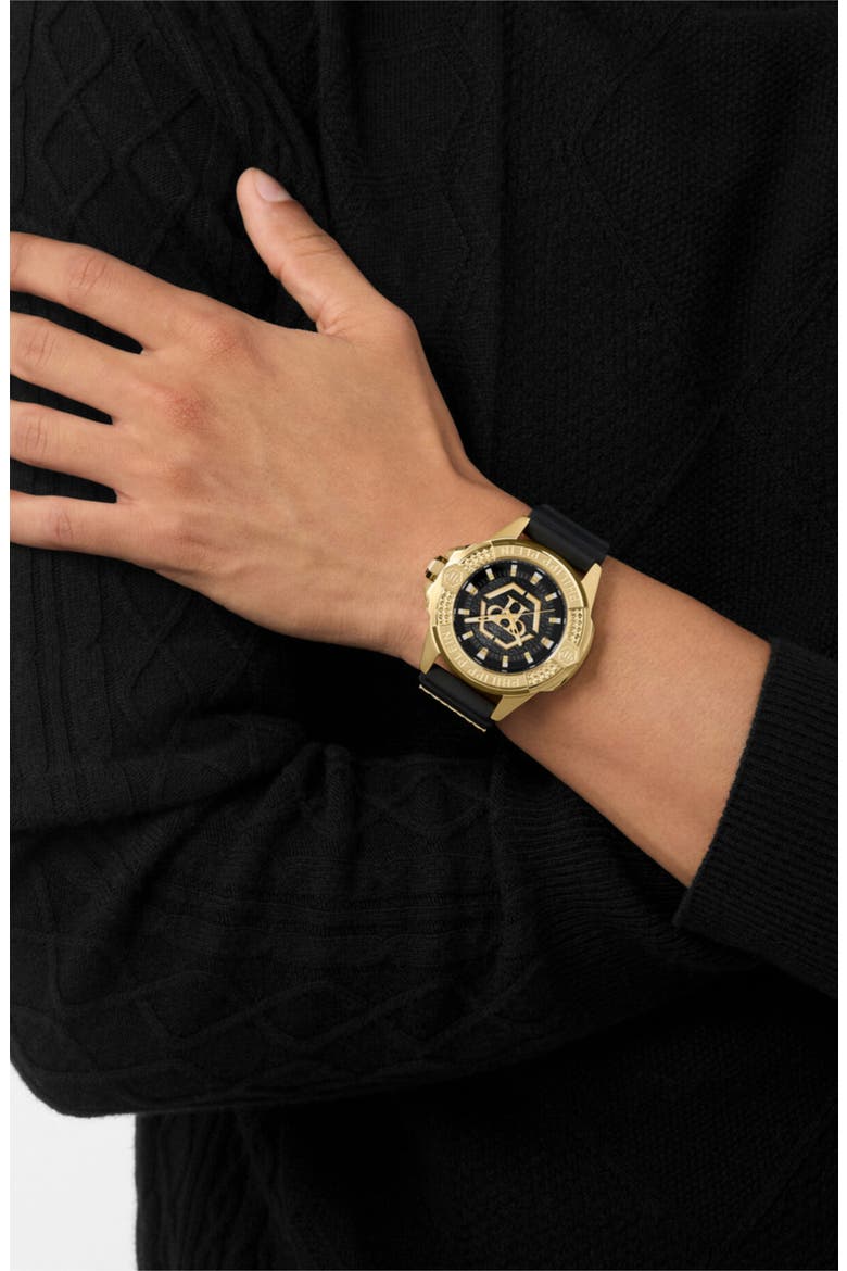 Plein Majesty Silicone Strap Watch, 45mm, Alternate, color, IP YELLOW GOLD