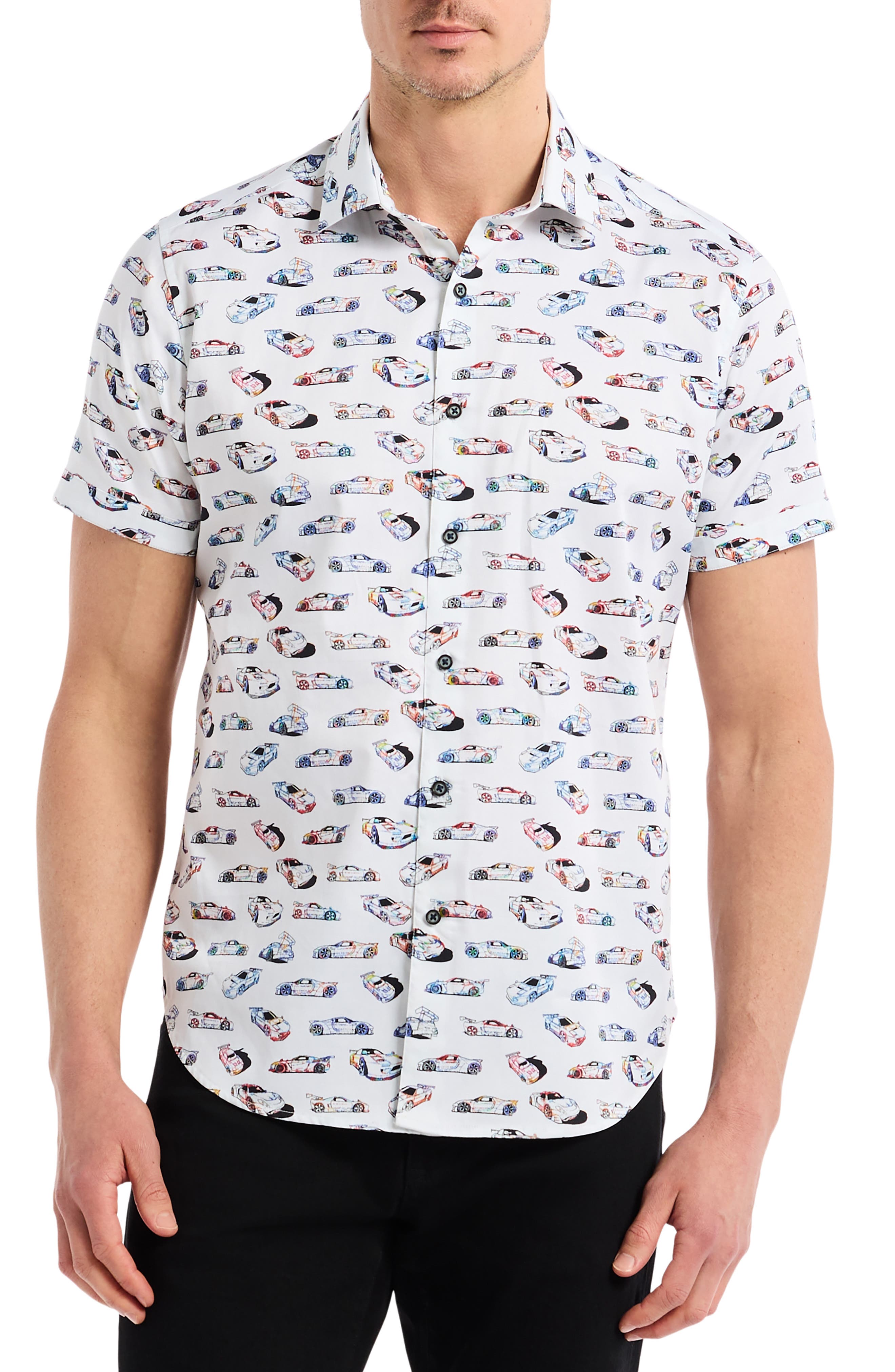 Robert Graham Neon Wheels Short Sleeve Cotton Button-Up Shirt
