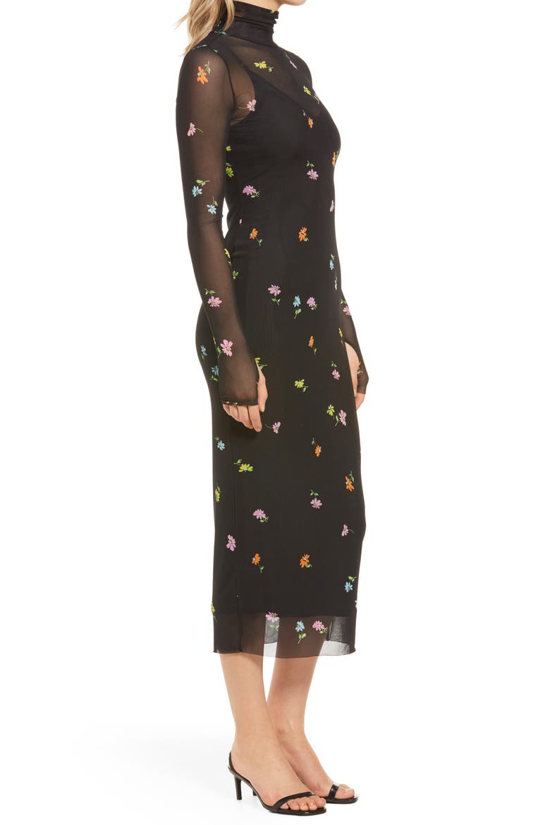 Shailene Sheer Long Sleeve Dress, Alternate, color, NOIR SPRING GARDEN DISTY