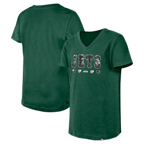 Girls Youth New Era Green New York Jets Flip Sequin V-Neck T-Shirt