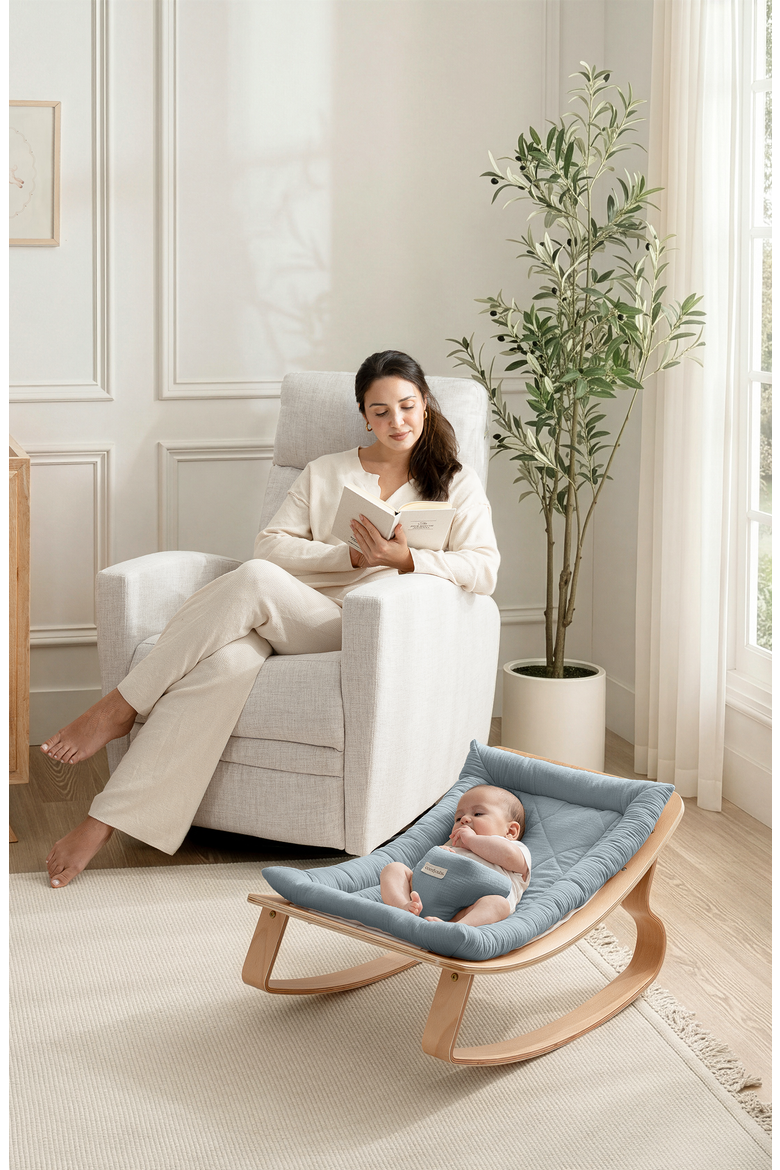 Wooden Baby Recliner for Ages 0-24 Months, Alternate, color, Pacific Blue