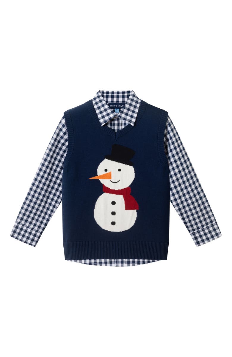 Andy & Evan Kids' Sweater Vest, Button-Up Shirt & Pull-On Pants Set, Alternate, color, Navy