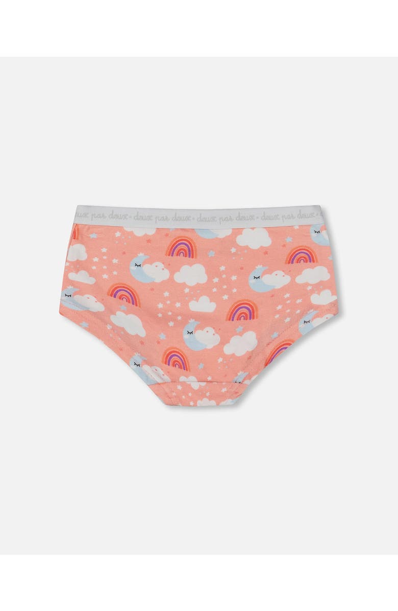 Deux par Deux Girl's Printed Organic Cotton Boyshort Panty Rainbow On Light Coral, Alternate, color, Rainbow On Light Coral