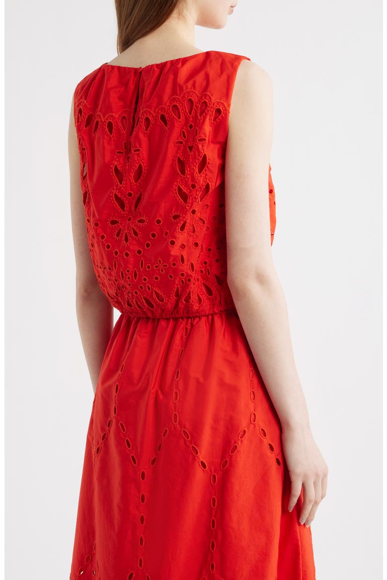 Embroidered Sleeveless Poplin Bubble Top, Alternate, color, WILD POPPY