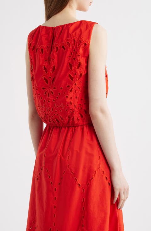 Embroidered Sleeveless Poplin Bubble Top