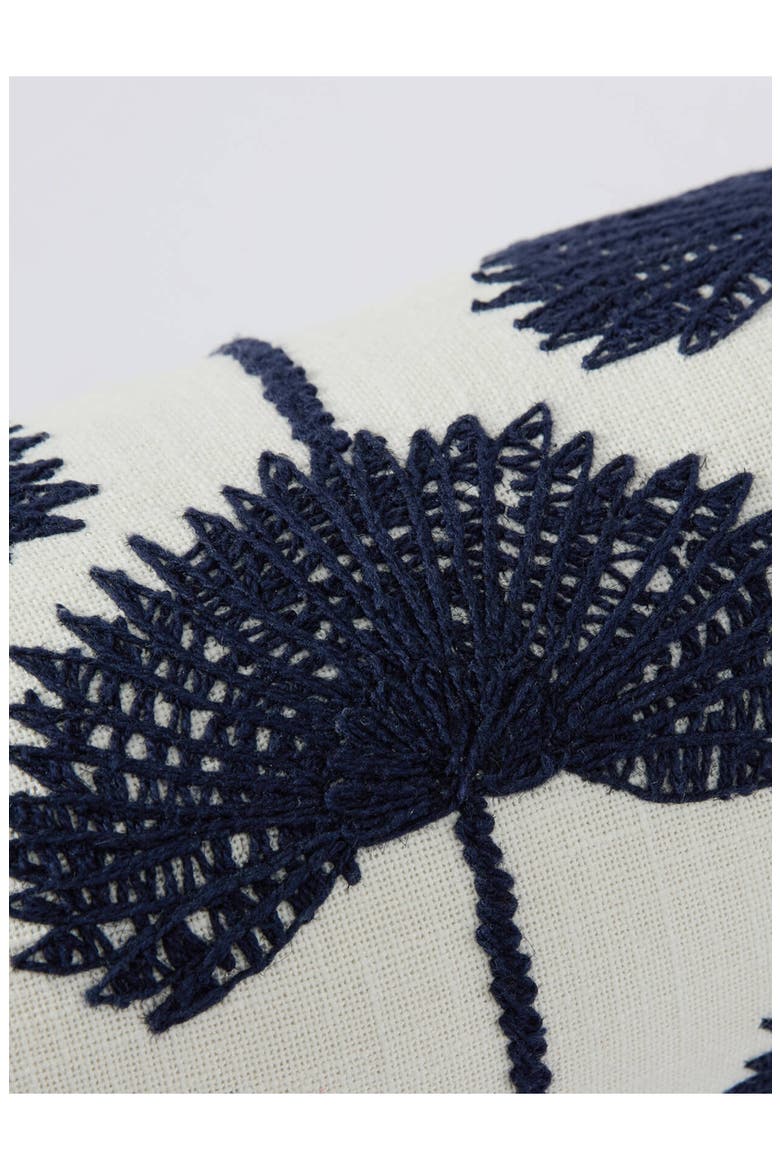 Palm Leaf Embroidered Cotton Bolster Pillow, Alternate, color, NAVY / OFF WHITE