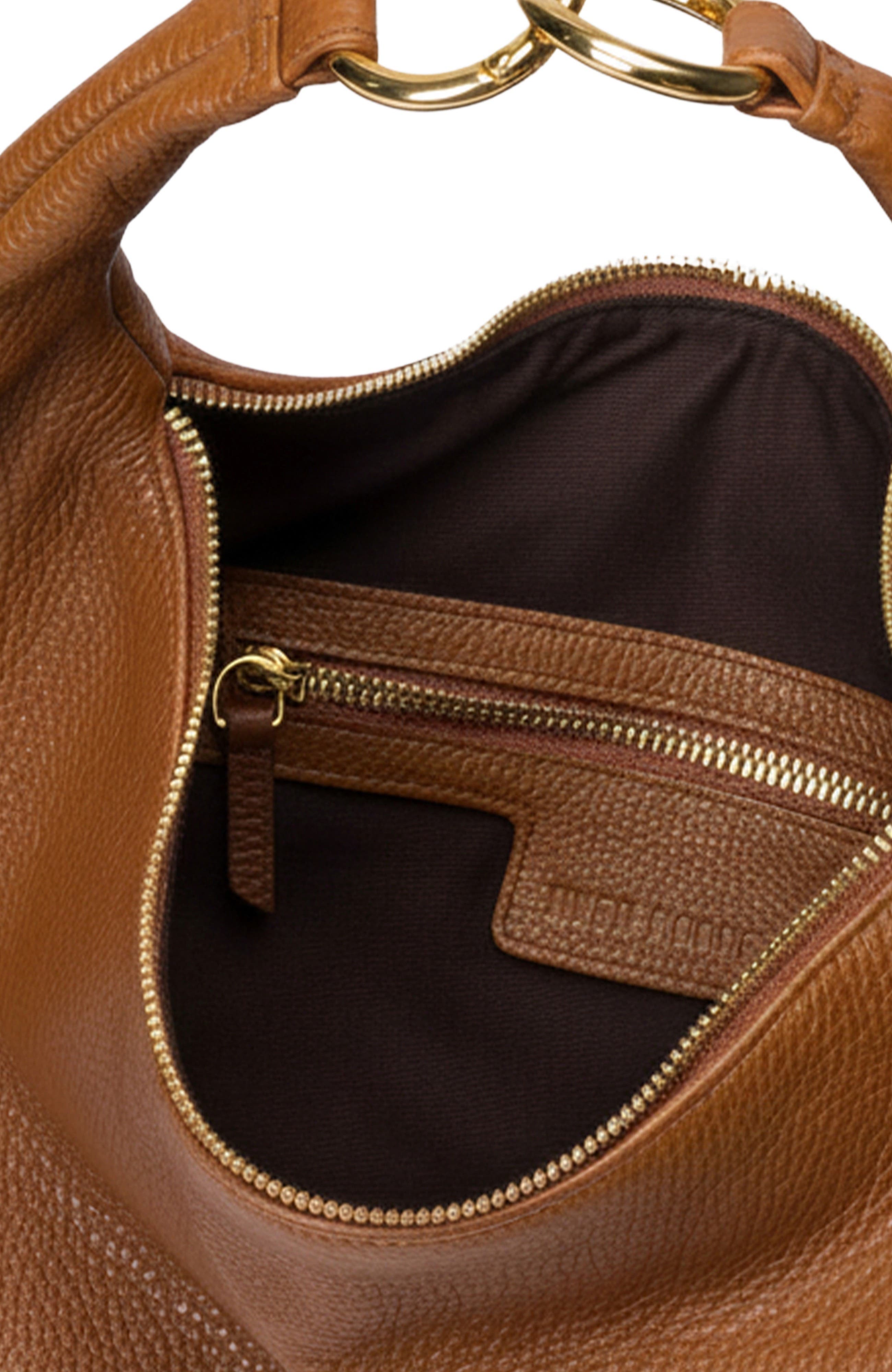 Leather Convertible Hobo Ring Bag, Alternate, color, Cognac