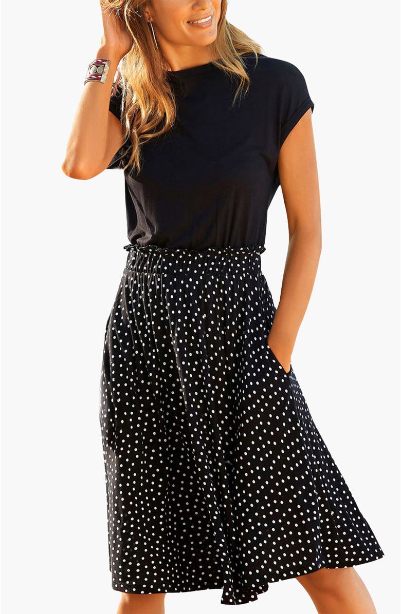 LASCANA Women's Polka Dot 2-In-1 Dress, Main, color, Black Dotted