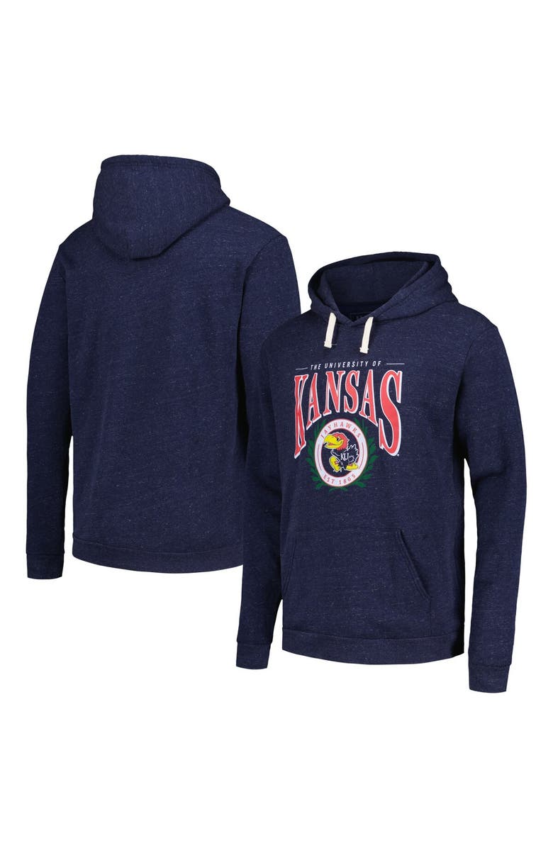 HOMEFIELD Men's Homefield Navy Kansas Jayhawks Tri-Blend Pullover Hoodie, Main, color, Navy
