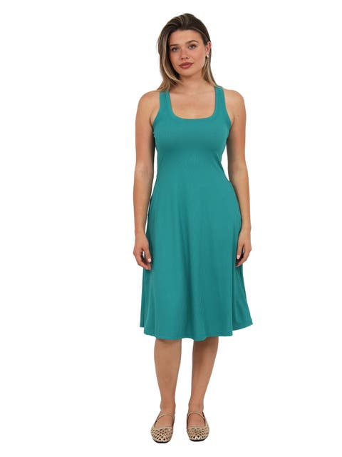 Womens Essential Ribbed Knit Sleeveless Scoop Neck Pocket A-Line Midi Dress