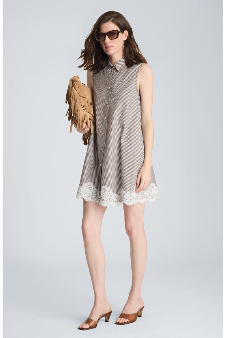Lace Sleeveless Swing Shirtdres, Alternate, color, BRUNETTE/ PURE WHITE