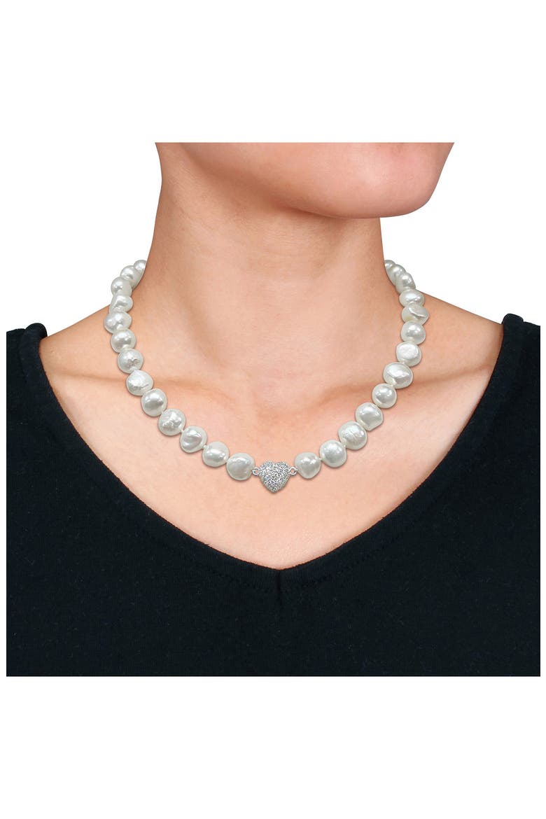 Cubic Zirconia & Cultured Pearl Necklace & Stud Earrings Set, Alternate, color, OFF WHITE