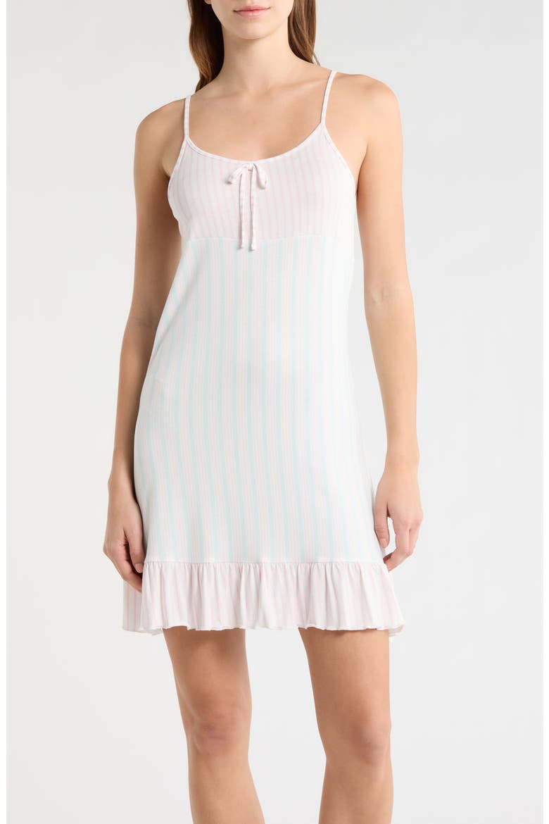 Bow Detail Stripe Chemise, Main, color, BLUE/ PINK STRIPE