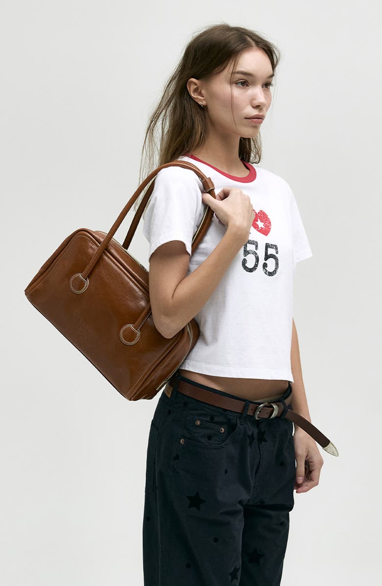 MARGESHERWOOD Boston Leather Shoulder Bag, Alternate, color, Brown Crinkle