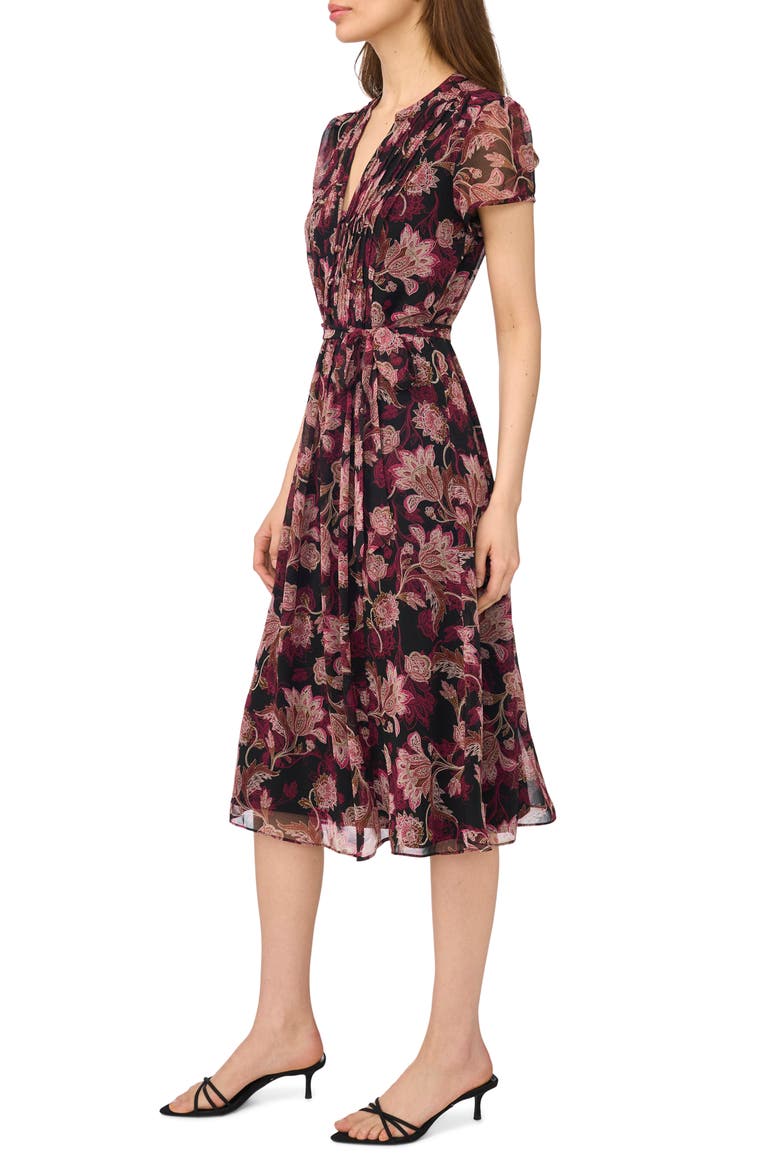 Pintuck Midi Dress, Alternate, color, BLACK/ MULTI